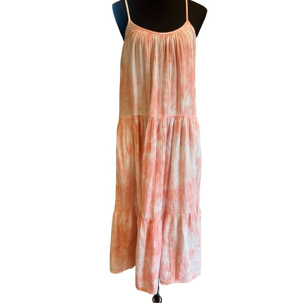 Magaschoni Medium 100% Organic Cotton Peachy Pink Maxi Dress Ruffle Hem resort